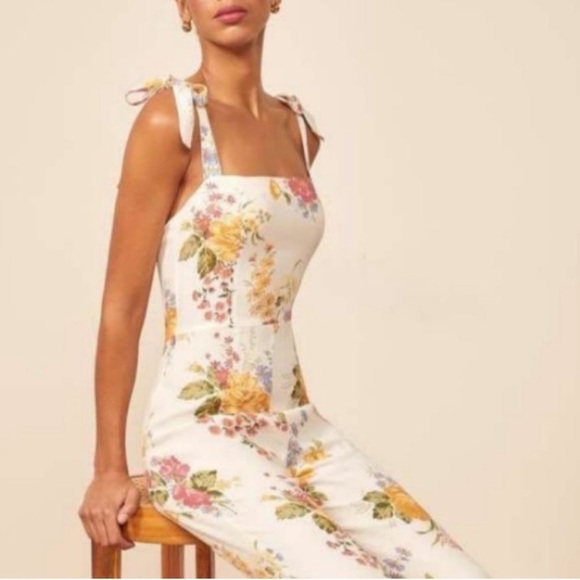 Reformation Fay Sleeveless Tie Shoulder Jumpsuit